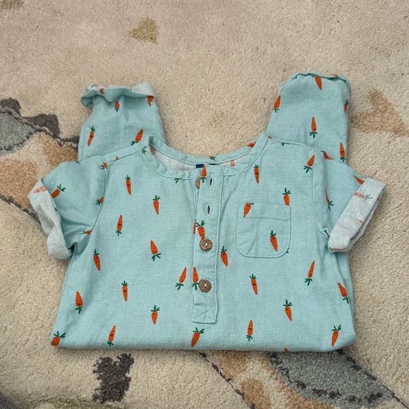 Old Navy Light Teal Baby One-Piece with Orange Carrot Print - Picture 2 of 5